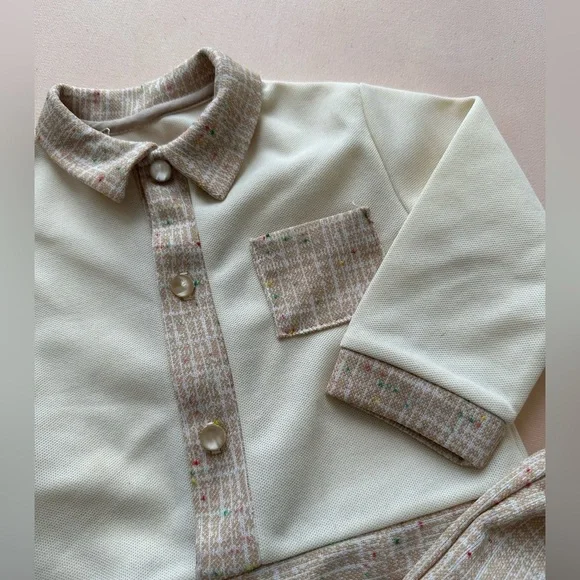 Neutral Baby Set - Vintage Handmade Button Down Top and Pant Set. (3-6m) - Picture 3 of 8